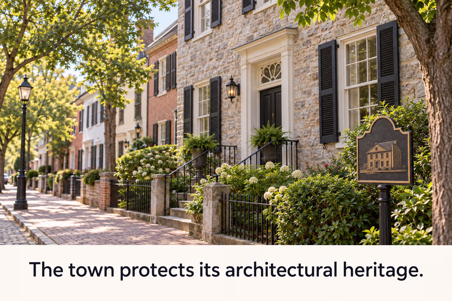 Historic neighborhood street shows architectural heritage in a sentence example