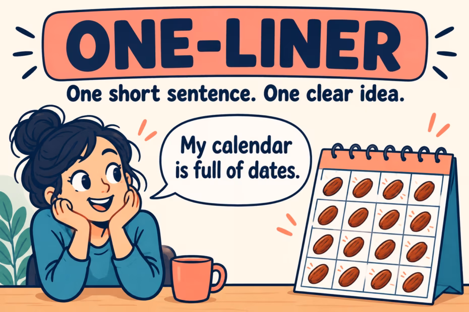 One-liner: one short sentence and one clear idea, illustrated with a calendar date pun.
