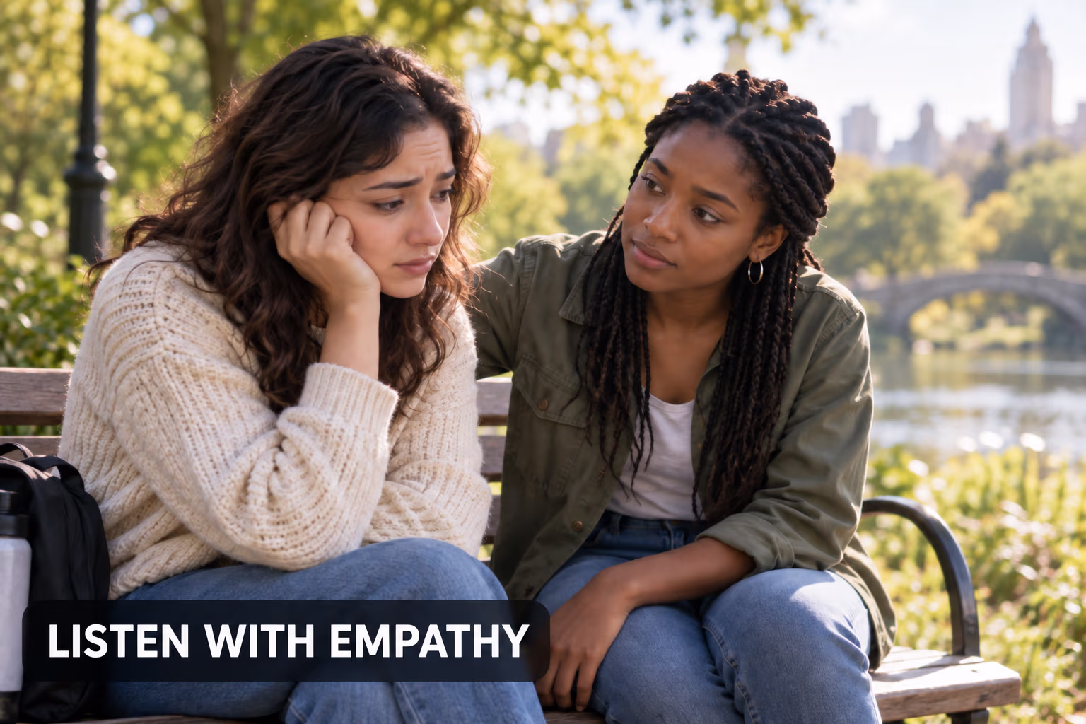 One friend listening with empathy as another shares a concern