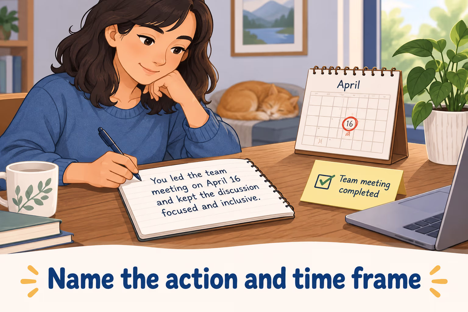 A writer records a specific action and date before composing feedback