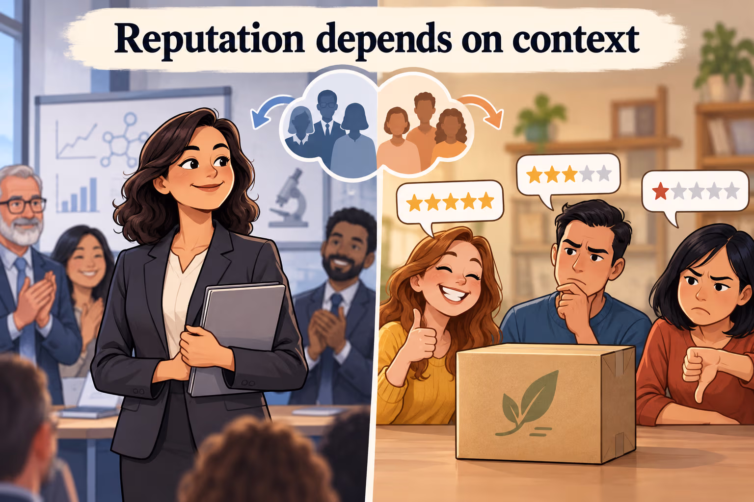 Illustrative audience ratings show that different groups can form different impressions.