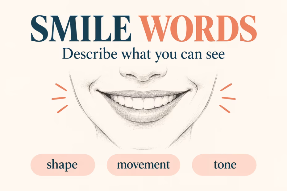 Smile writing guide: describe a smile by its shape, movement, and tone.
