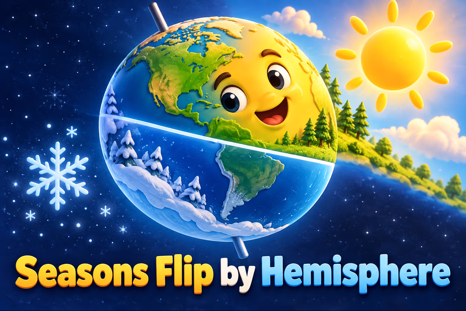 Seasons Flip by Hemisphere. An illustration supporting precise summer descriptions.