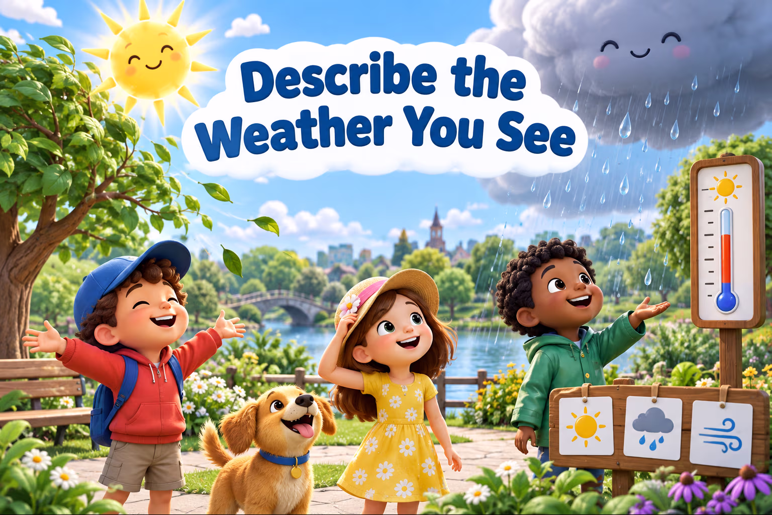 Describe the Weather You See. An illustration supporting precise summer descriptions.