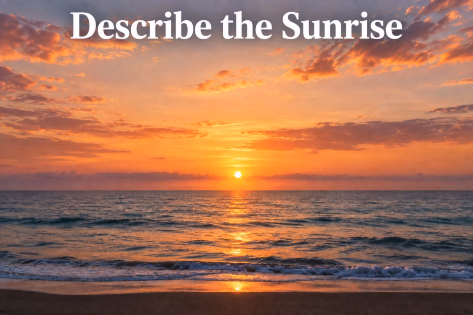 A golden sunrise over the ocean, with peach clouds and light reflecting across the water.