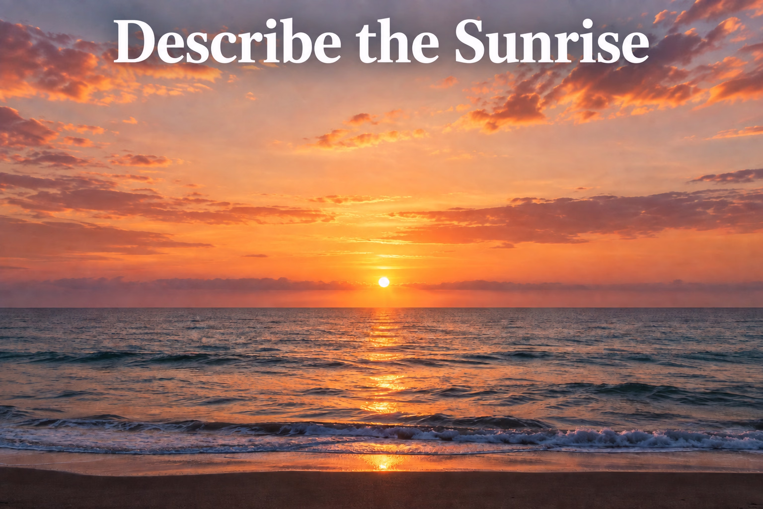 A golden sunrise over the ocean, with peach clouds and light reflecting across the water.