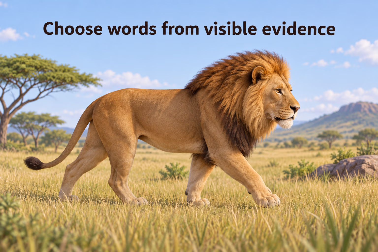 Choose lion adjectives from visible evidence