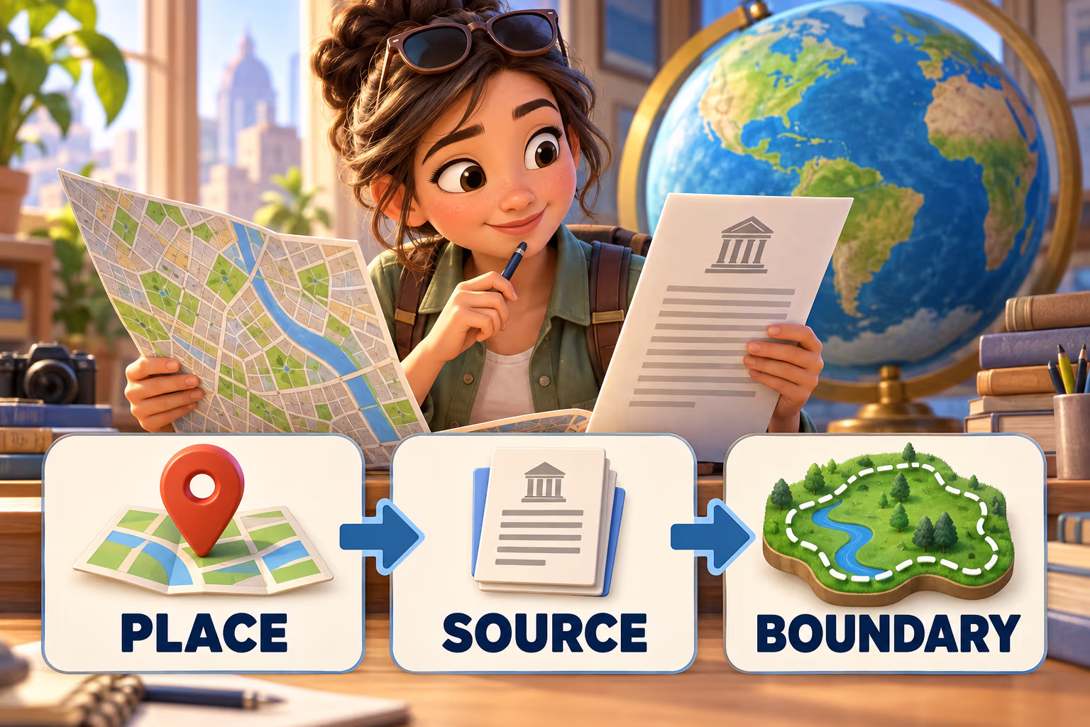 Three place-lookup clues shown on cards: city name, country, and local area.
