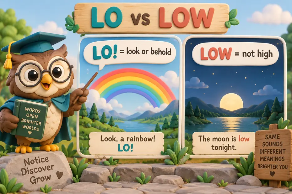 Lo calls attention; low describes a level that is not high.