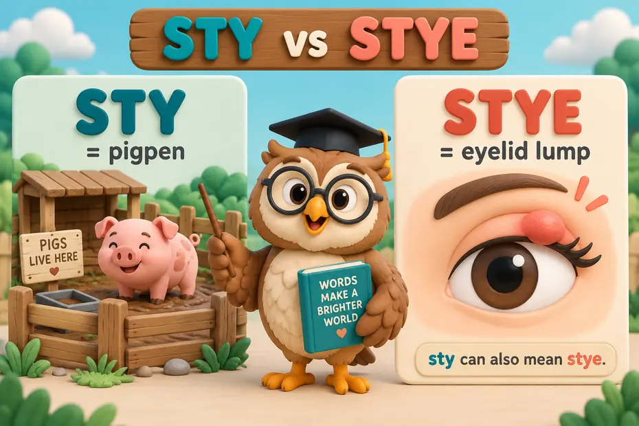 Sty names a pig enclosure; stye names an eyelid lump, also spelled sty.