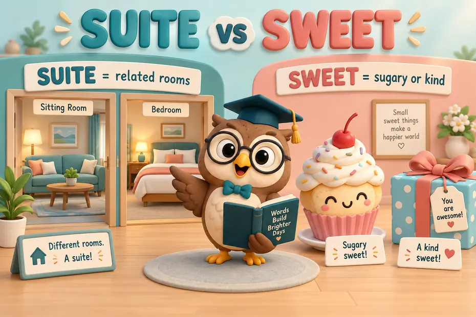 Suite names a related set; sweet describes sugary taste or kindness.