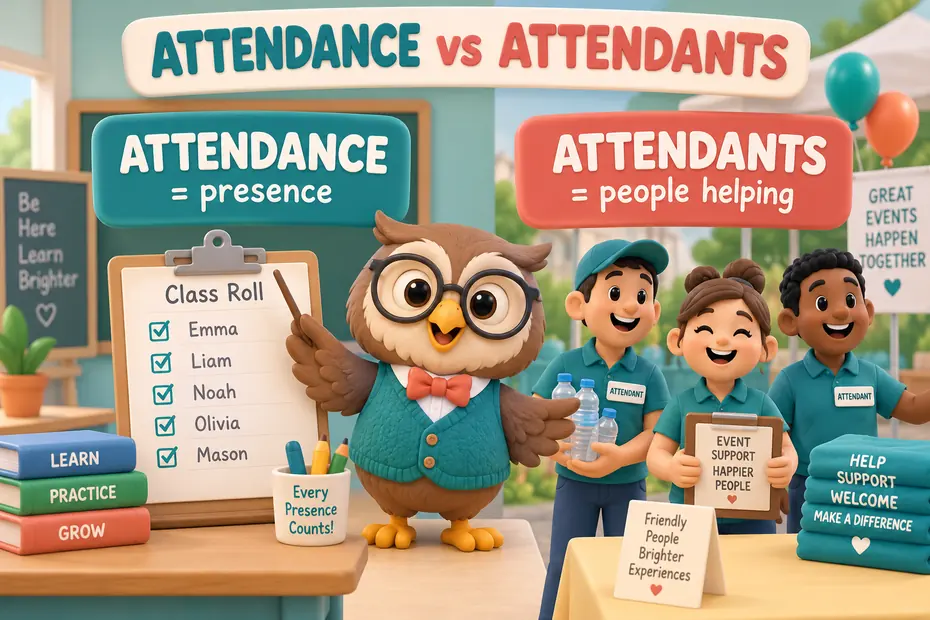 Attendance describes presence; attendants commonly help people.