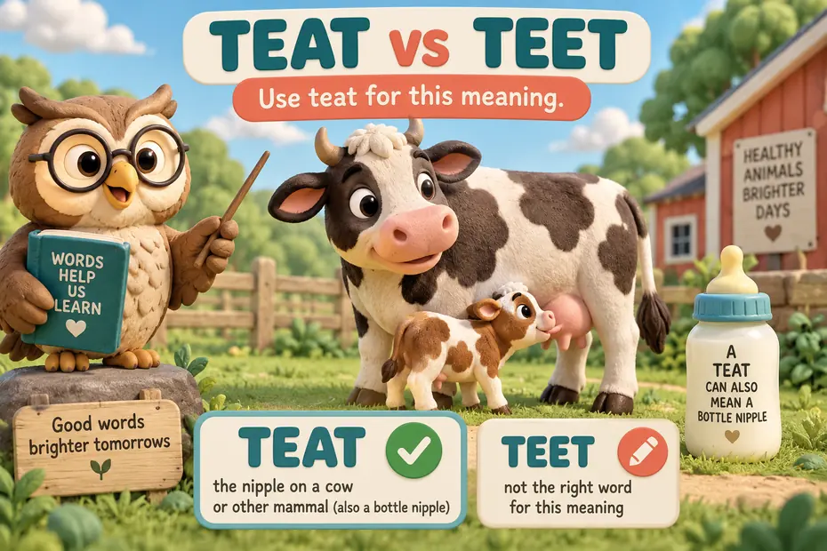 Teat is the standard spelling for these meanings.