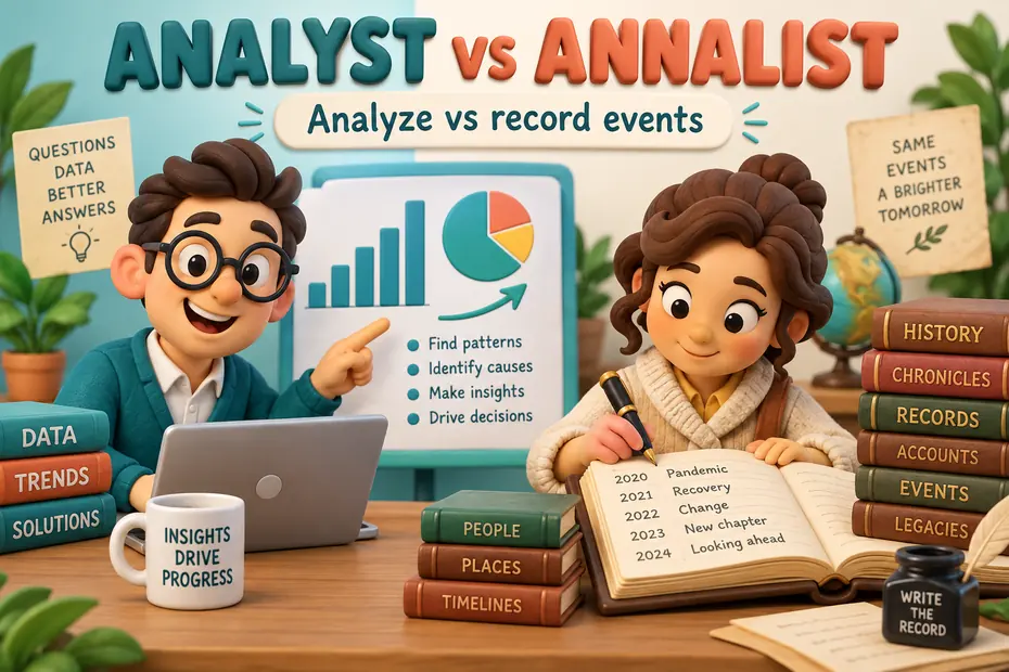 Analyst emphasizes analyzing; annalist emphasizes recording events.