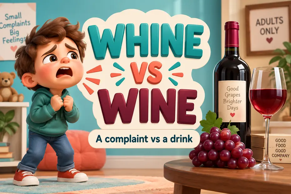 Whine describes a complaint; wine is a drink.