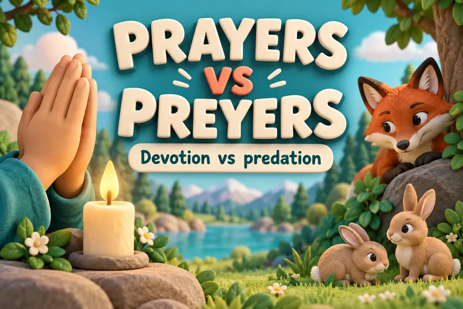 Prayers concern devotion; preyers concern predation.