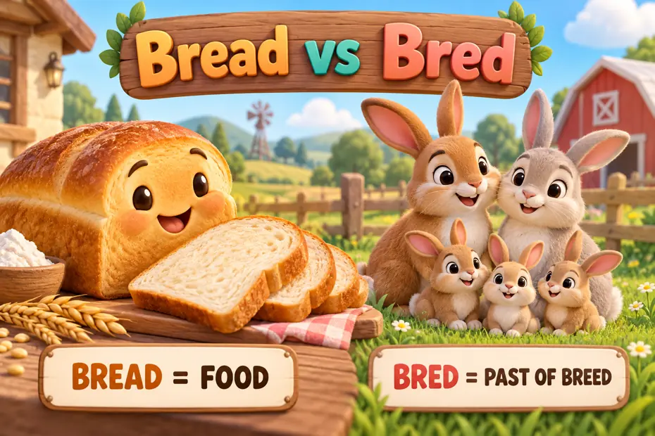 Loaf and rabbit family illustrating food and breed past tense