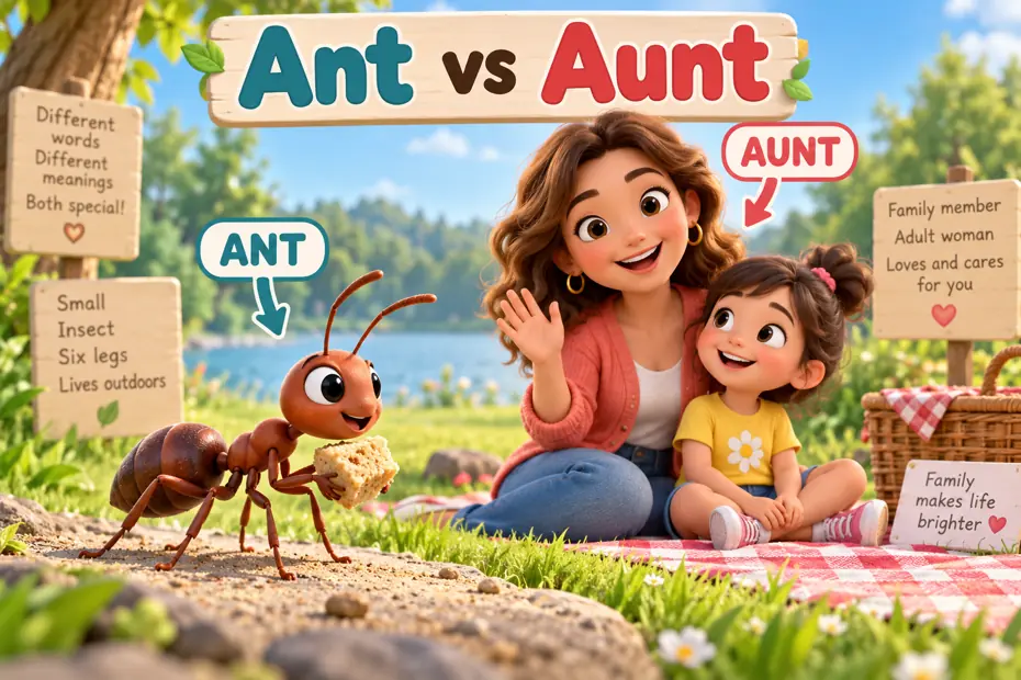 Ant insect and aunt family member in a picnic scene