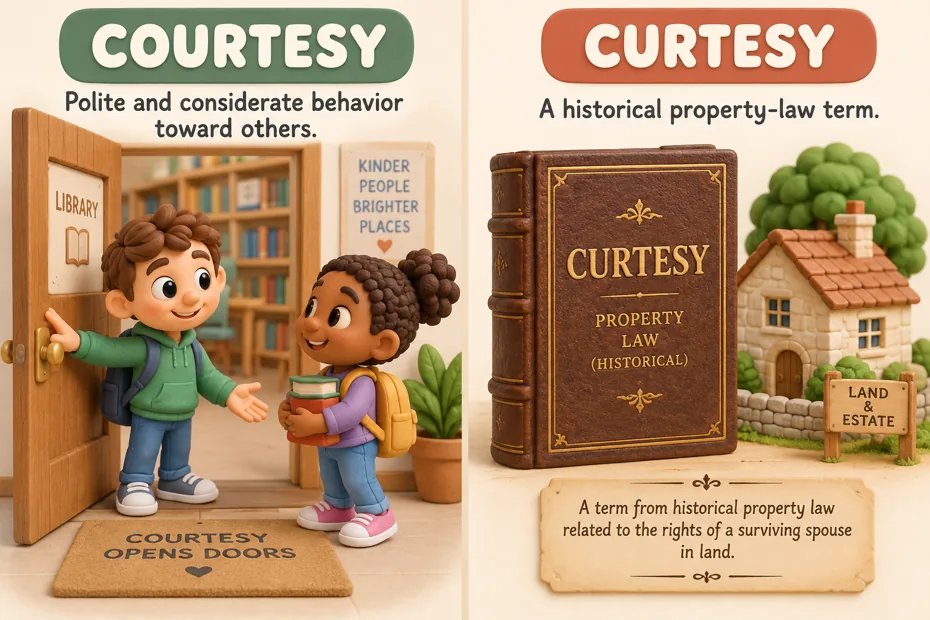 Child holds door beside historical curtesy law book