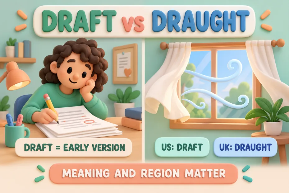 Writer edits draft while breeze illustrates American draft and British draught