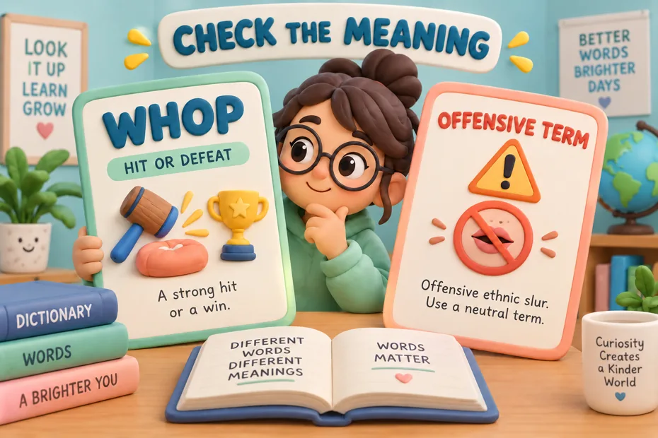 Editor compares whop meaning hit or defeat with an offensive-term caution