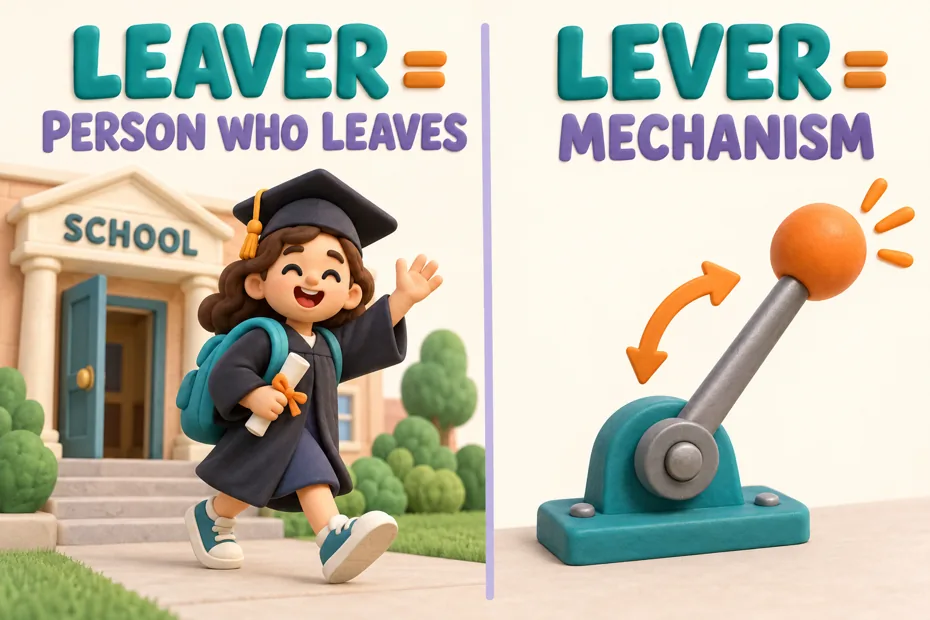 Leaver means a person who leaves; lever names a mechanism.