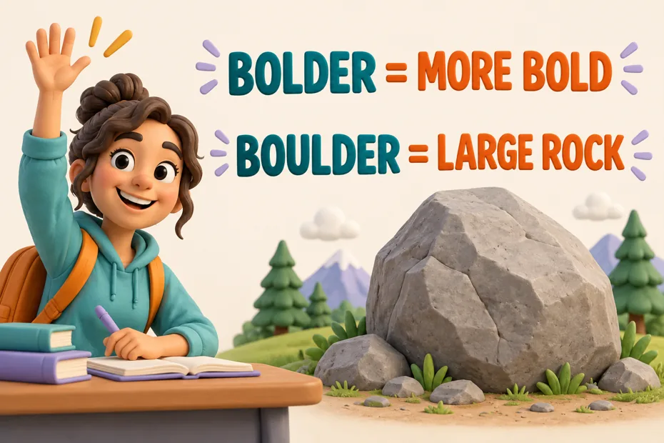 Bolder means more bold; boulder means a large rock.