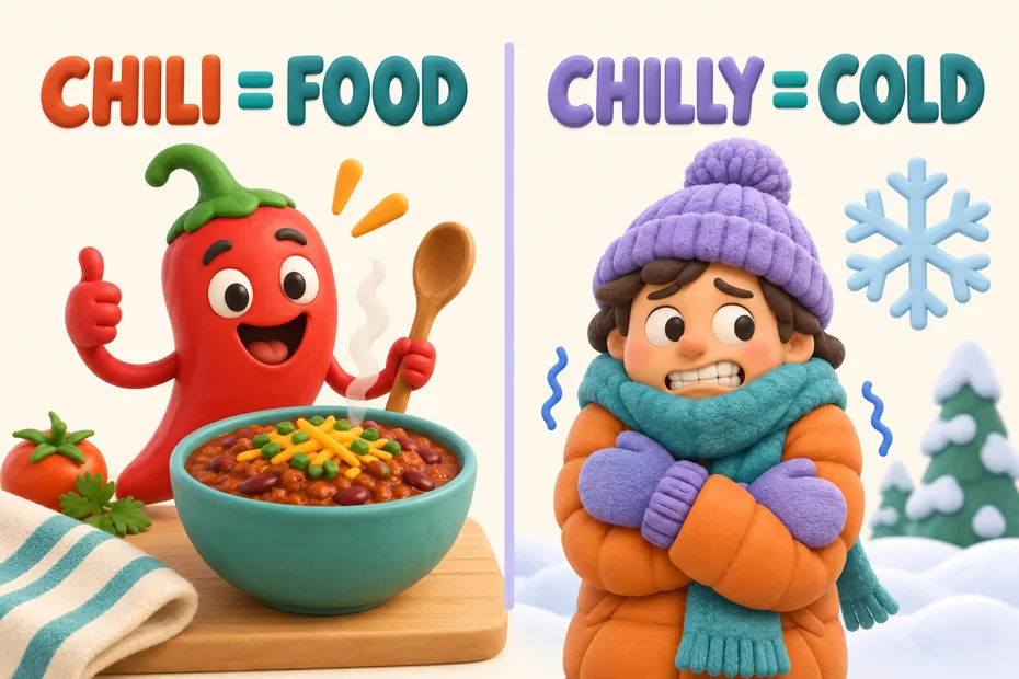 Chili names food; chilly describes coldness.