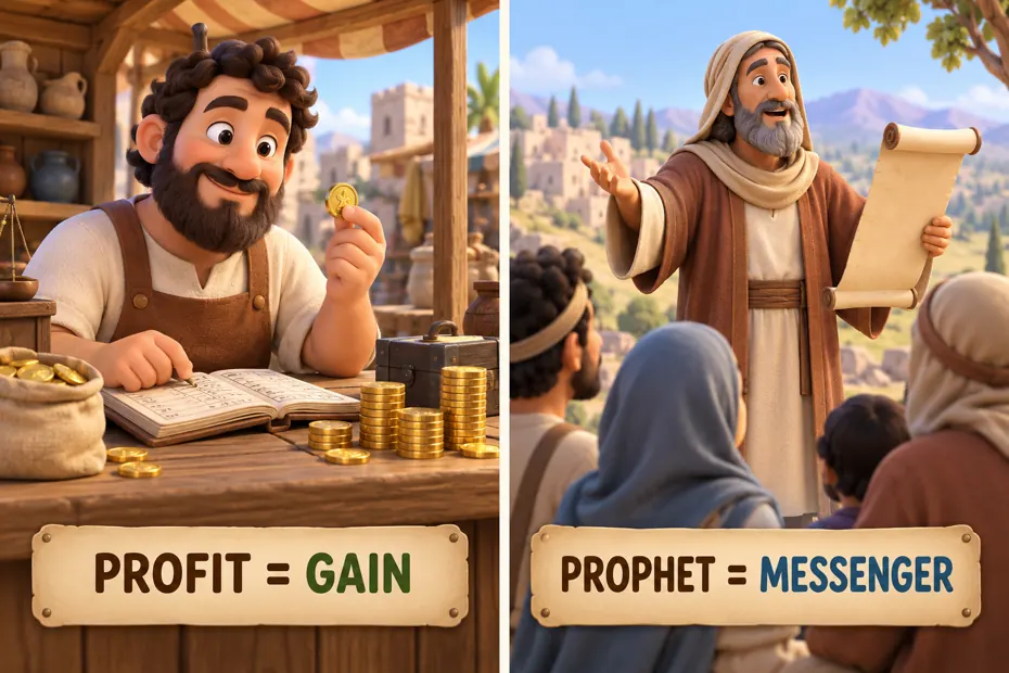 Profit means gain; prophet can mean messenger