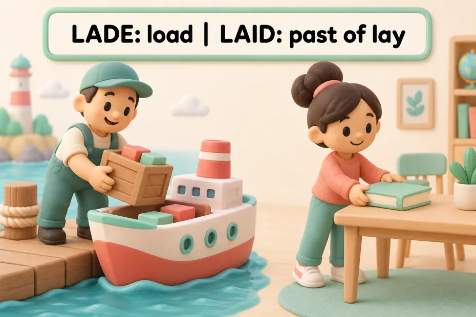 Lade: load; laid: past of lay