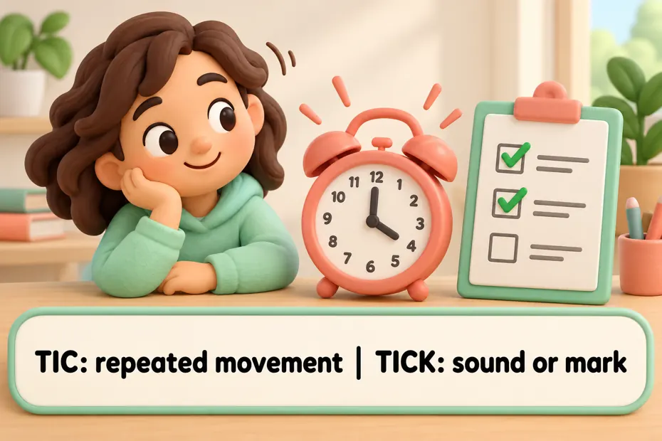 Tic: repeated movement; tick: sound or mark