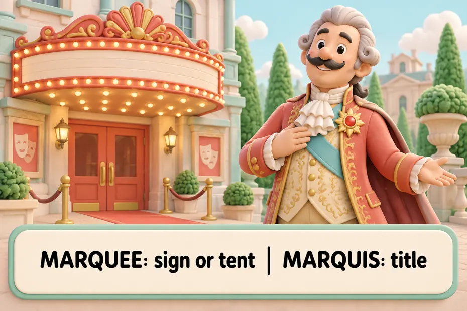 Marquee: sign or tent; marquis: title