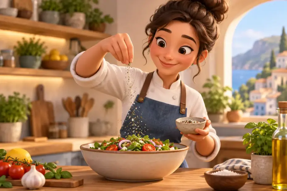 A cook sprinkles a small pinch of seasoning into a bowl.