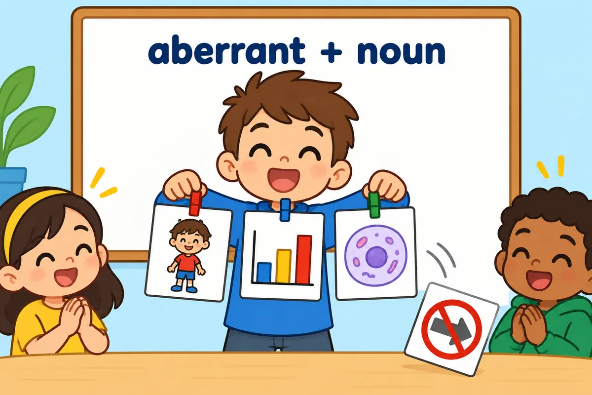 Cartoon cards show a behaviour, a result and a cell sitting before the word aberrant on a board.