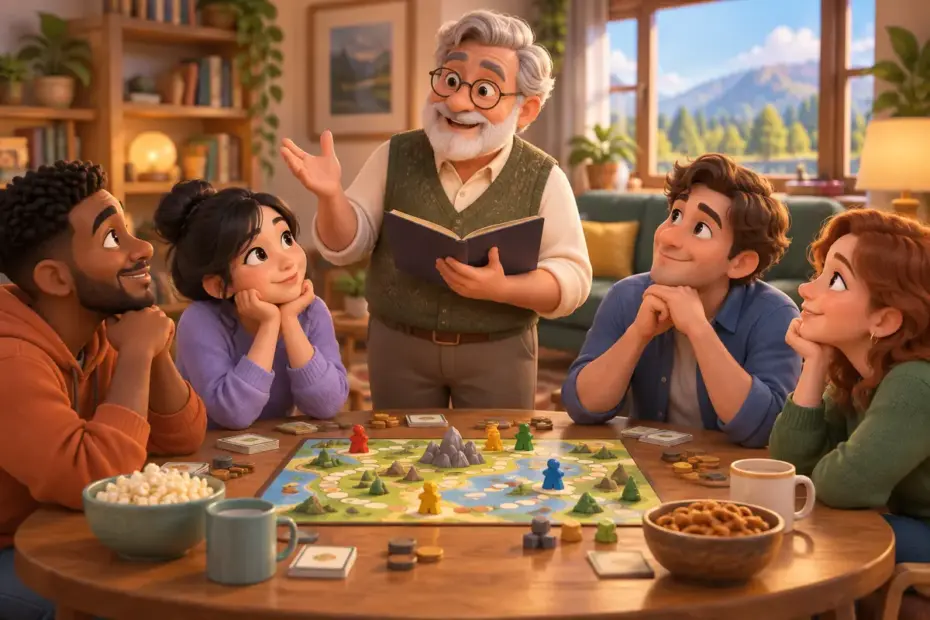 Players listen to an official before starting a friendly board game.