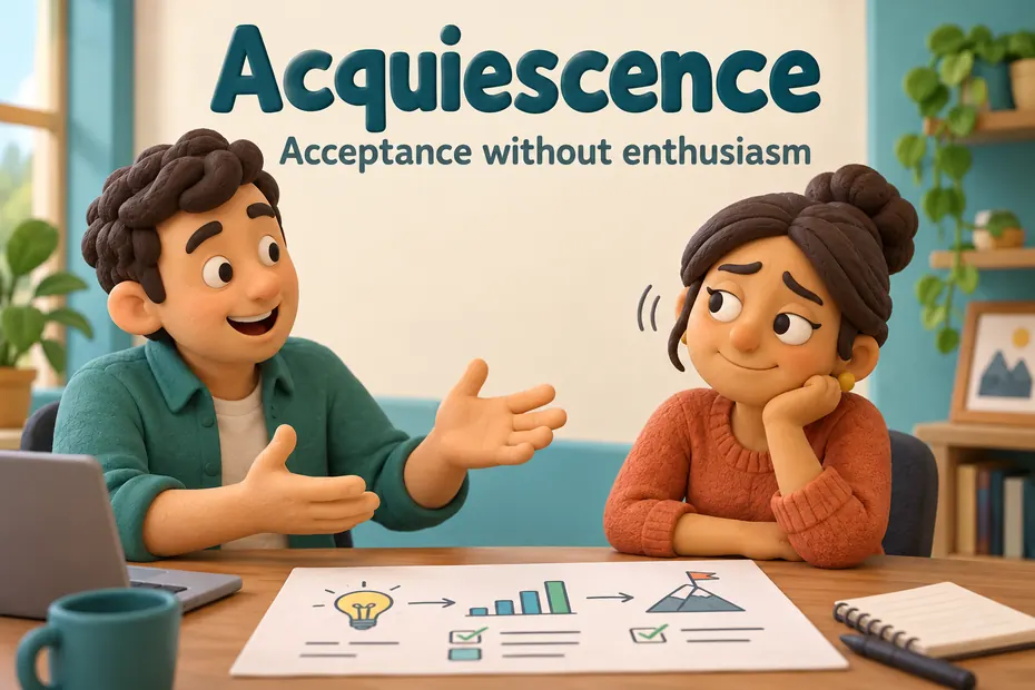 Acquiescence means acceptance that may lack enthusiasm.