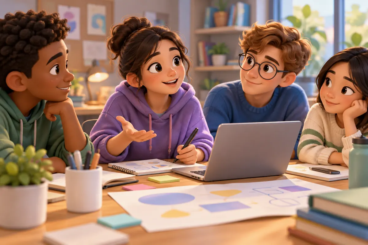 A student contributes to a group project.
