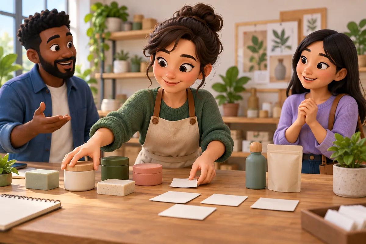 A founder adjusts a small business plan after reviewing changing customer needs and sample products.