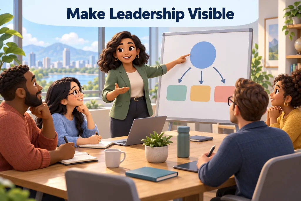 A team lead reviews a clear shared plan beside a transparent window while colleagues prepare their next steps.