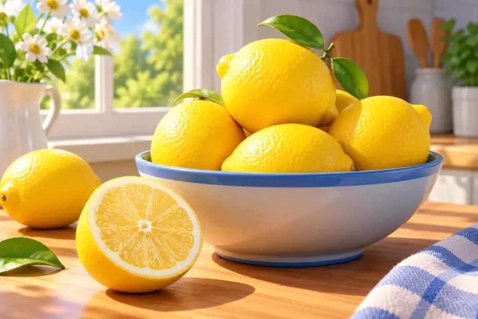 Whole and cut lemons show yellow skin and juicy flesh.