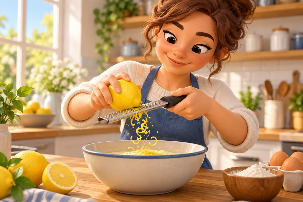 A cook grates fragrant lemon peel into a bowl.