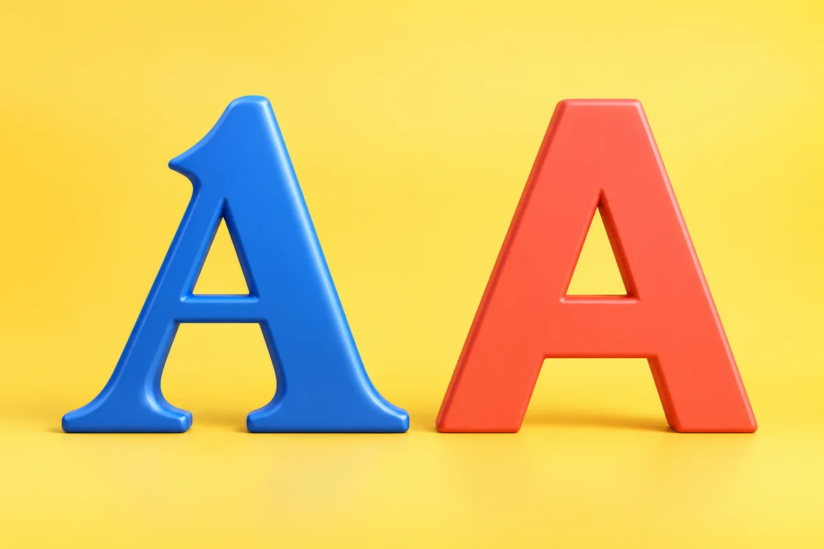 A bold blue serif capital A and a smooth red sans-serif capital A stand side by side.