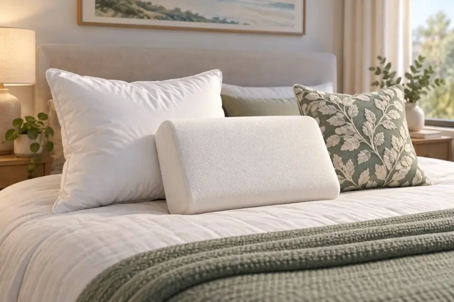 Three pillows show different fills, shapes, and surface patterns.