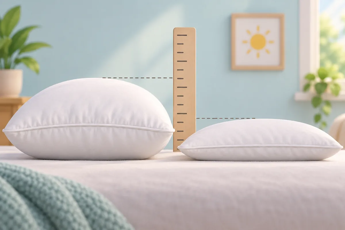 A high-loft pillow is taller than a low-profile pillow.