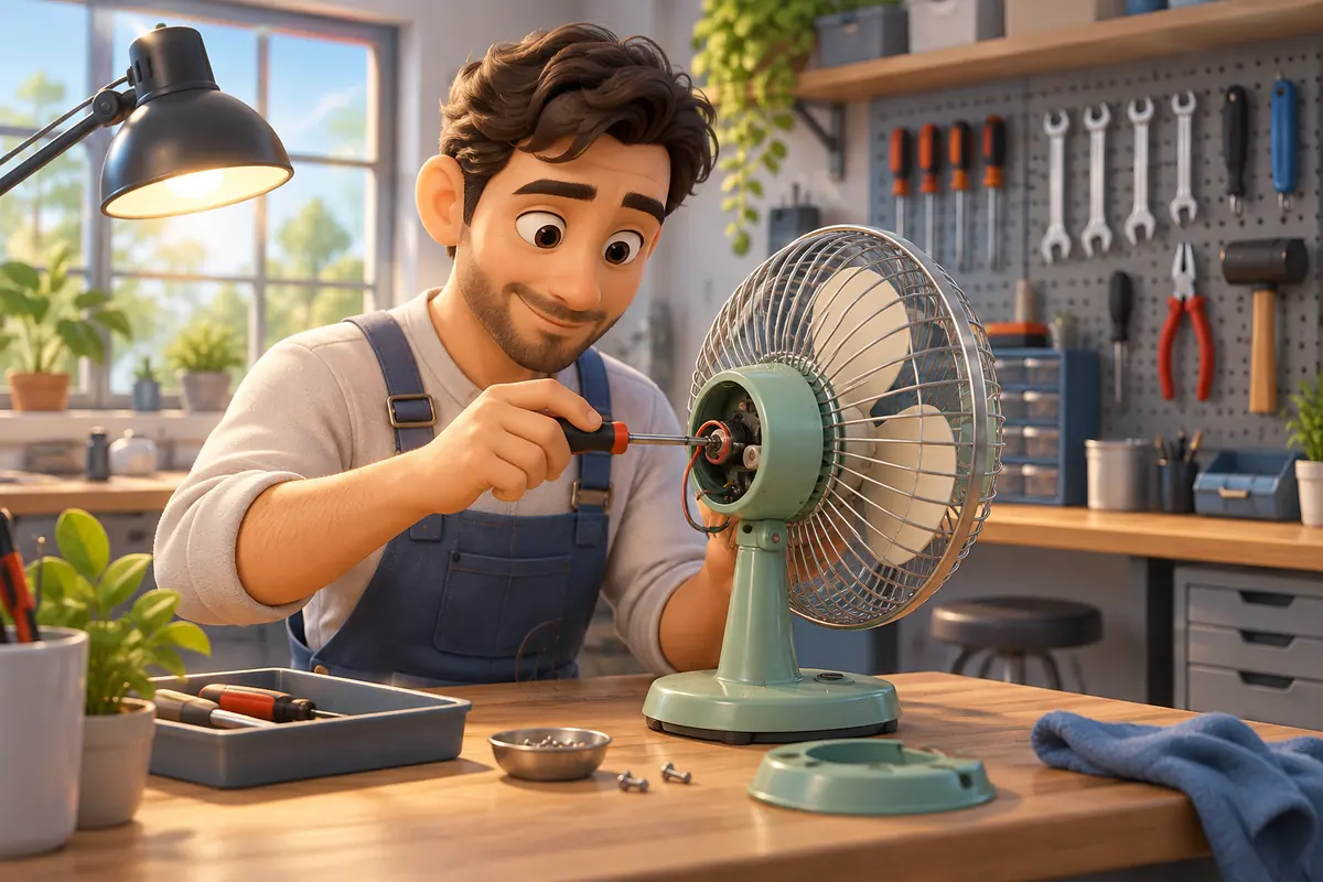 A technician repairs one small fault in an otherwise tidy workshop.