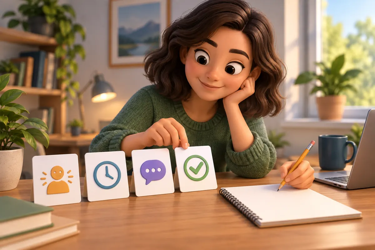 A customer writes a service review using a short checklist of speed, clarity, courtesy, and follow-through.