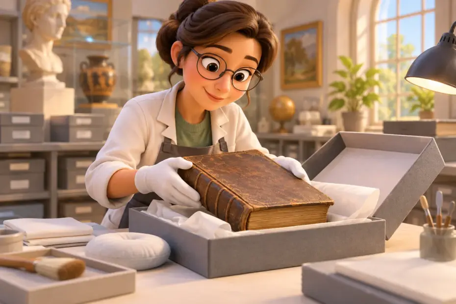 An archivist cares for an old book.