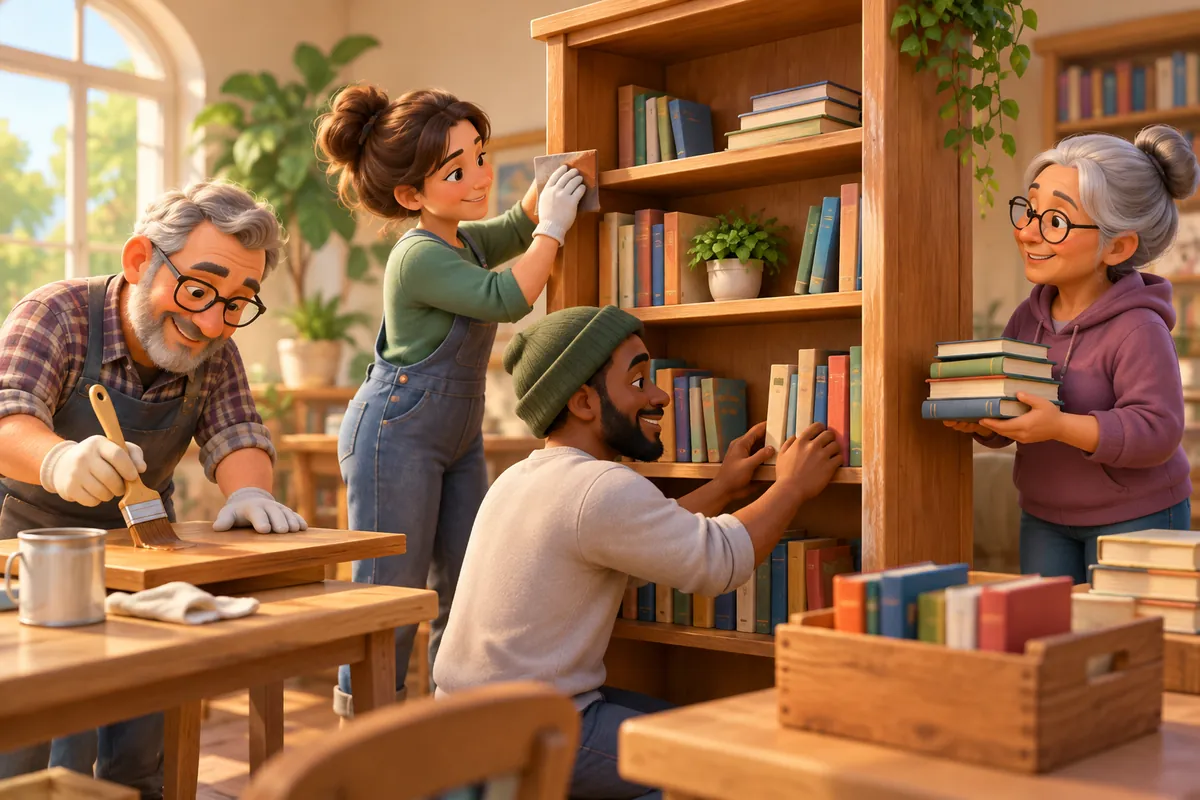 Community volunteers support a local library collection.