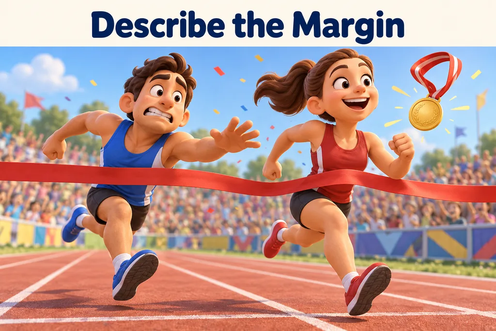 Two runners cross a finish line nearly together, illustrating a narrow victory decided by a small margin.