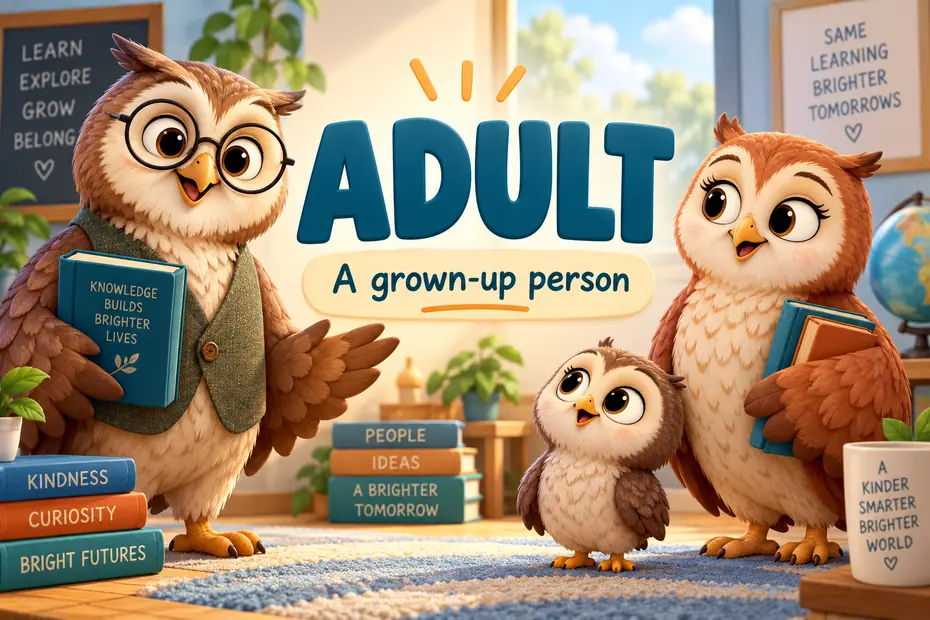 Adult means a grown-up person.